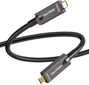 DavVision Full-Featured USB C Fiber Optic Video Cable 50FT, Support 10Gbps,PD 60W,4K@60Hz,USB 3.2 Active Optical Cable Built in German SiliconLine Chip for Logitech Camera,VR,Laptop,Video Conference
