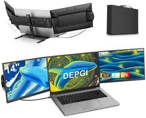 DEPGI 14" Laptop Screen Extender, 1200P FHD One Cable Connect Portable Triple Monitor for Laptop, Dual Screen Monitor Fits 13"-17.3" Laptop with Stand for MacOS/Windows