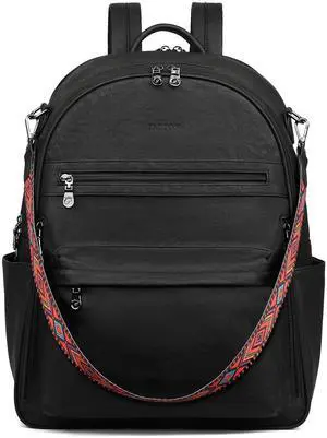 FADEON 15.6 inch Laptop Backpack Purse for Women Designer PU Leather Computer Backpacks Fashion for Work Travel Black