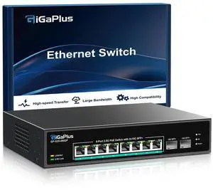 10 Port 2.5Gb Unmanaged PoE Switch with 8*2.5G Base-T PoE Ports, 2*10G SFP+ Uplink, 802.3af/at (PoE+), 80Gbps Switching Capacity, GigaPlus 2.5G PoE Switch for 2.5Gb NAS/PC, WiFi6 Router, Wireless AP