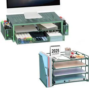 gianotter Monitor Stand with Storage + 4-Tier Paper Organizer (Green)