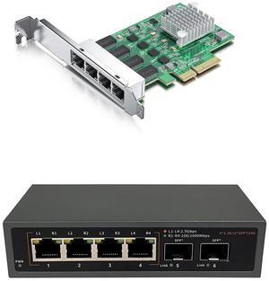 4 Port 2.5Gb Network Card with 6 Port 2.5Gb Switch, 2.5Gbase-T PCIe NIC with Realtek RTL8125 Chip, 2500/1000/100 Mbps Dual RJ45 Ports NIC, PCIe X4, Switch with 4 x 2.5G RJ45 Ports and 2 x 10G SFP+ Por