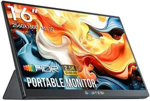 gogtesi 16 Inch Portable Monitor, 2.5K 60HZ 2560x1600 Office Portable Monitor QHD IPS Ultra Bright Eye Care with Matte Screen for PC, MAC, Phone, Switch, PS, Xbox with USB-C & HDMI