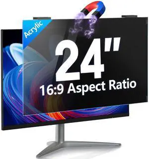 GUDTEKE Magnetic Computer Privacy Screen 24 inch, 9H Hanging Privacy Screen for Computer Monitor for 16:9 Frameless Monitor, Acrylic Eye Protection Anti Glare Blue Light Filter