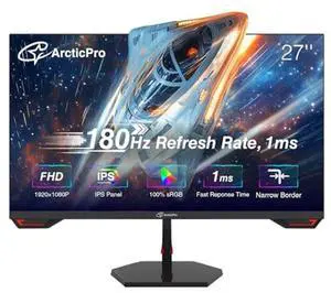 ArcticPro 27inch Gaming Monitor 180Hz, IPS, FHD 1080p, 1ms Response Time, Adaptive sync, PC Computer Monitor, 3-Sided Frameless, Ultra Slim, 100% sRGB, Bluelight Filter, DP*1, HDMI*1