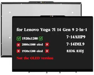 HPDELGB Replacement for Lenovo Yoga 7i 14" Gen 9 2-in-1 7-14AHP9 7-14IML9 2024 83DK 83DJ 83DK000AUS 83DK000BUS 83DJ0001US 83DK000FUS 1920x1200 WUXGA LCD Touch Screen Display Assembly Non-OLED Screen