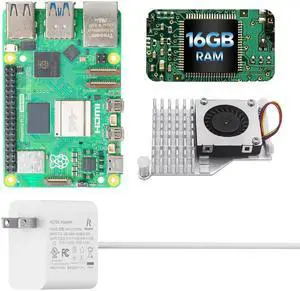 iRasptek Starter Kit for Raspberry Pi 5 16GB RAM- Includes 16GB Board, 27W PD Power Supply and Active Cooler
