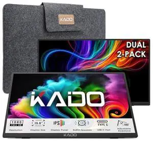 Kado Dual Portable Monitor Setup - 2-Pack 15.6" 1080p IPS Triple Monitor Extender for Laptop, 1920x1080 HDMI USB-C 180deg Kickstand Built-in Speakers, Stacked Desktop Setup Office Gaming Daytrading