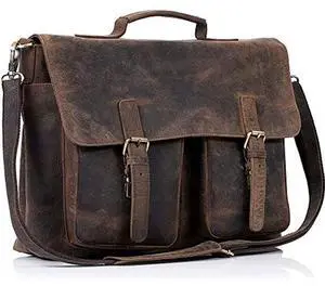 KomalC 16 Inch Leather briefcase Laptop Messenger Bags for Men and Women Best Office Satchel Bag