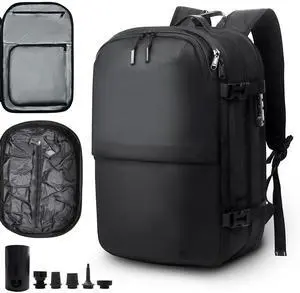 Vacuum Backpack Travel- 60L Expandable Air Vacuum Seal Backpack, Vacuum Compression Laptop Backpack Water Resistant TSA Lock (with Pump)