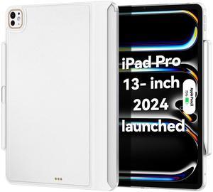 Magic-Keyboard Compatible Case for iPad Pro-13 inch M4 2024: Cover with Apple Pencil Holder for Smart MagicKeyboard Folio Slim Durability, with Durable Leather, (Keyboard Not Included), White