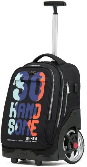 NEW TILAMI Rolling Backpack 19 inch Teens Rolling Backpack Cute Wheeled Computer Laptop Backpack Bookbag Roller Travel Bag College, So Handsome