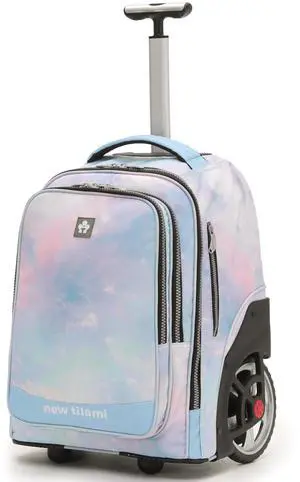 NEW TILAMI 20" Rolling Backpack for Teens Adults, Climbing Stairs Waterproof Backpack with Wheels for School Business Trave Camping with Laptop Compartment, Fit 17 Inch Laptop, Pink Blue