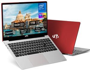 15.6" IPS FHD-Laptop, 16GB RAM 1TB SSD Intel 12 Gen 4 Core N100 (Beat to i3 1115G4 Up to 3.4GHz) Computer, Laptops with Backlit Keyboard Fingerprint laptops for Student and Home WiFi 6 BT 5.2