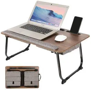 OMUMUO Laptop Desk, 3 in 1 Lap Desk with Cushion 17 inch Laptop,Foldable Adjustable Height Wrist Rest Card Slot for iPad Mobile Phone Lap Desk for Bed Couch,Bed Tray for Working