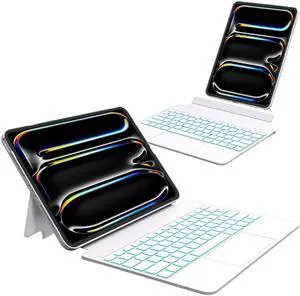 Otuoor iPad Pro 13 Inch Case 2024 with Keyboard, Magnetic Detachable Keyboard Case for iPad Pro 13 Inch (M4, 2024) with 7 Colors Backlight, Multi-Touch Trackpad, Portrait/Landscape Mode (White)