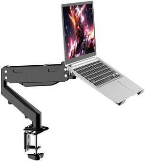 Pholiten Laptop Desk Mount with Gas Spring Arm, 2 in 1 Monitor Laptop Stand for 12-17 inch Notebook and 13-32 inch Computer Screen,Holds 22lbs. Full Motion Monitor Laptop Stand Mount with Vented Tray