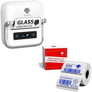 Phomemo M250 Label Maker Machine with Tape, 3 Inch Thermal Label Maker, 2024 Upgrade Portable Barcode Label Printer for Business & Home, Thermal Labels 1.57"x1.18", Print Blue Color on Clear Label