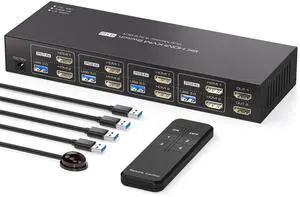 PVBCTCSID 8K HDMI KVM Switch 2 Monitors 4 Computers 4K144Hz EDID 4 Port KVM for 4 PC Sharing Dual Monitor and 4 USB 3.0 Devices with Controller