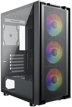 Sevenhero E621 Gaming ATX Mid-Tower PC Computer Case with 3 Pre-Installed ARGB Fans, Support 360mm AIO Liquid Cooler, 400mm GPU, High-Airflow Mesh Front and Tempered Glass Side Panel - Black