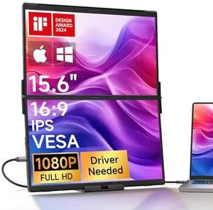 JSAUX FlipGo Pro Laptop Screen Extender, 15.6" 1080P FHD IPS Dual Portable Monitor, Triple Screen Laptop Monitor Extender with Built-in Hub, Magnetic Design, Plug & Play for Wins/Mac (Driver Required)