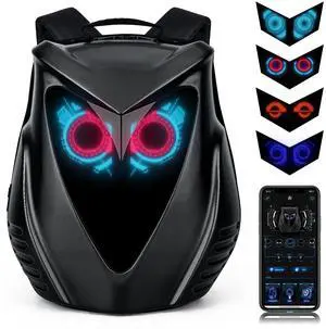 Led Backpack with Programmable Screen, App Control DIY Owl Eyes Laptop Backpack/Travel Backpack/Motorcycle Back Pack Gifts for Men