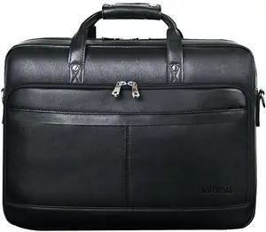 STAR VISTA Matteo Large 18" Laptop Messenger Bag, Calfskin Leather Briefcase for Men, Business Travel, YKK Zippers and Brass Hardware, Fits 17.3" Laptop, Black