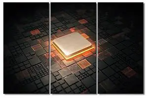 Canvas Wall Art Computer Processors CPU Wall Art for Living Room 3 Piece GPU Card with Circuit and Colorful Lights Modern Wall Decor Contemporary Art Print on Canvas Framed Ready to Hang (40"Wx60"H)