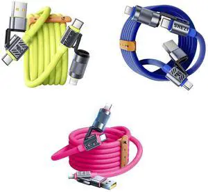 Vexipia 3 Pack 4-in-1 USB C Cable Lightning Cable (Green+ Pink+Blue)