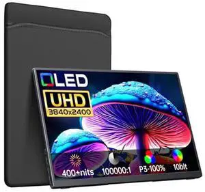 VOKENSU Portable Monitor OLED 4K 3840x2400, 14" Ultra Slim Travel Monitor, 400+ Nits |100% DCI-P3 | 1000000:1 Contrast, HDMI USB C External Monitor for Laptop Mabook PC