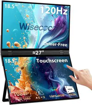 wisecoco 18.5'' 120Hz FHD 1080P Touch Screen Dual Triple Portable Monitor IPS USB-C HDMI HDR Secondary Display Foldable Laptop PC Gaming Monitor 100% sRGB Windows Mac Android Plug&Play Flip S8+