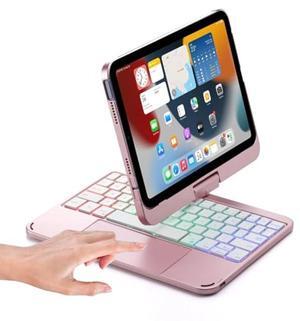 Keyboard case for iPad Mini 7 A17 Pro/Mini 6 Rotating,Touchpad Keyboard Case for iPad Mini 7th/6th Generation 8.3-inch with Trackpad Backlight Rotatable, Rose Gold