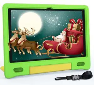 YACXBTK Tablet for Kids 10.1 inch Android 14 6000mHA 8GB RAM+64GB ROM(Expandable to 1TB Kids Tablet Age 3-12 with Case& Lanyard WiFi6 Google Kids Space Parental Control 1280 * 800 HD Screen Green
