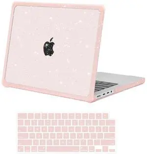 MOSISO Compatible with MacBook Pro 14 inch Case 2025-2021 M5 M4 M3 M2 M1 A3434 A3112 A3185 A3401 A2918 A2992 A2779 A2442, Heavy Duty Glitter Hard Shell with TPU Bumper&Keyboard Cover, Pink