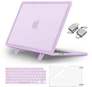 MOSISO Compatible with MacBook Air 13 inch Case 2025 2024 2023 2022 M4 A3240 M3 A3113 M2 A2681, Heavy Duty Hard Case with Kickstand&Keyboard Cover&Screen Film&Type C for MacBook Air 13.6, Purple