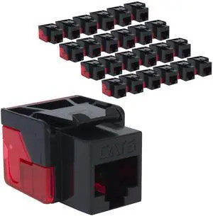 ICC CAT6 Keystone Jack with Inline IDC No Pair Split Wiring (Easier Termination) UL Listed PoE++ TAA Compliant for Wall Plate or Patch Panel, Works with JackEasy Termination Tool, Black, 25 Pack