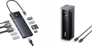 Baseus Docking Station Dual Monitor Bundle with Baseus 20,800mAh 4-Port 145W Power Bank,10Gbps 10 in 1 Docking Station with 2 HDMI Single 4K@120Hz,