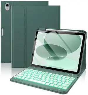 typecase Folio Keyboard Case for iPad 10th Gen 10.9 inch (2022) and iPad 11th (A16, 2025), Magnetic Wireless Detachable Keyboard, 7-Color Backlight, Thin & Light, Pencil Holder - Midnight Green
