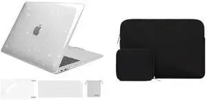MOSISO Compatible with MacBook Air 13 inch Case 2018-2022 Release A2337 M1 A2179 A1932, Glitter Plastic Hard Shell&Neoprene Sleeve Bag&Keyboard Cover&Screen Protector&Storage Bag,Transparent&Black