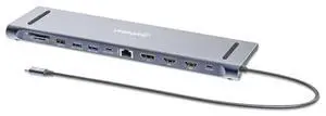 MANHATTAN USB C Docking Station 2 HDMI, 3 Monitor, 12 in 1, Triple Display Laptop Docking Station with 5Gbps USB-A/C 3.1, USB 2.0, 100W PD, Ethernet, Audio, SD/TF Card Slot - Grey
