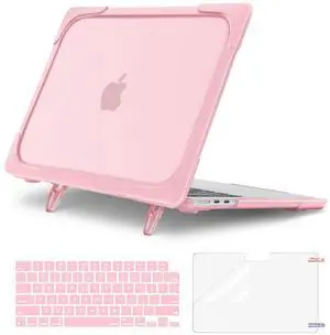 MOSISO Compatible with MacBook Air 15 inch Case 2025 2024 2023 Release M4 A3241 M3 A3114 M2 A2941, Heavy Duty Plastic Hard Shell Case Cover with Fold Kickstand&Keyboard Cover&Screen Film, Pink