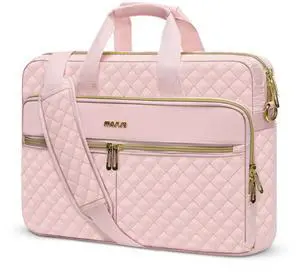 MOSISO 13-13.3 inch Laptop Bag, Briefcase for Women&Men, 14 inch Square Quilted Computer Messenger Bag Office Travel Business with 3 Pockets&Strap, Pink