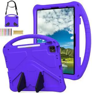 Allytechgroup Kids Case for Apple iPad Air 13 M3 M2 2025 2024/ iPad Pro 13 M4 2024/ Pro 12.9" 2022/2021/2020/2018, EVA Shockproof Handle Kickstand Lightweight Back Cover with Shoulder Strap, Purple