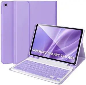 Keyboard Case for Samsung Galaxy Tab A9+/Plus 11'' 2023(SM-X210/X216/X218),Case with Keyboard for Samsung Tab A9+ with S Pen Holder,Detachable Bluetooth Keyboard for Galaxy A9 Auto Wake/Sleep,Purple