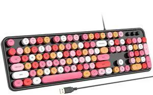 Atelus USB Wired Computer Keyboard - Retro Typewriter Keyboard - Full Size Office Keyboard with Number Pad, Caps Indicators, Foldable Stands, for PC Laptop Desktop Windows (Black Colorful)