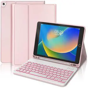 BORIYUAN iPad 9th 2021/8th/7th Generation Keyboard Case, 7 Colors Backlit Detachable Keyboard Slim Folio Smart Cover for iPad 10.2"/iPad Air 10.5"(3rd Gen)/iPad Pro 10.5" with Pencil Holder - Pink