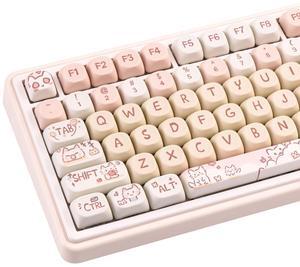 COOMICKEY PBT Keycap Set, MOA Profile Cute Keycaps Pink Cat Keycaps 131 Keys Custom Dye-Sublimation Keyboard Keycap Set for 60% 65% 70% 75% 100% Cherry Gateron MX Switches Mechanical Keyboards