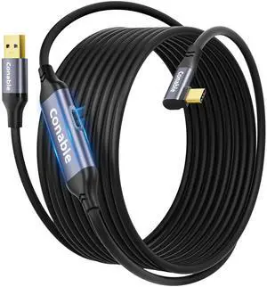 VR Charging Link Cable 25FT, Compatible with Meta Quest 3S, Quest 3, Oculus Quest 2, Pico 4, PC VR, Steam VR, USB 3.0 A to USB C 5Gbps Data Cable for VR Headset Accessories, Smart Chipset, Max 27W