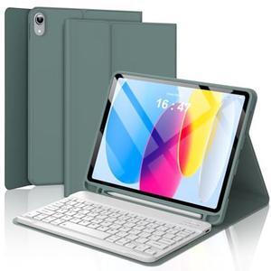 Keyboard Case for iPad 10th Generation 2022 10.9-inch - Rechargeable Detachable Wireless Bluetooth Keyboard - Smart Folio Cover with Pencil Holder for 10.9 inch Apple iPad 10th Generation, Dark Green