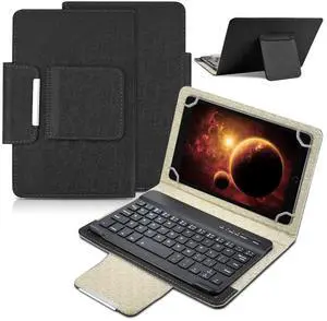 DETUOSI Universal 8.0 inch Android Tablet Case with Keyboard, Removable Wireless Bluetooth Keyboard + PU Leather Folio Book Cover + Stand, Travel Portable Sleeve for iOS/Android/Windows System Tablet